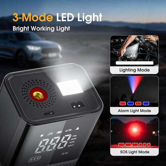 Tire Inflator Portable Air Compressor, Bike Pump, 150PSI Air Pump for Car Tires - Picture 6 of 7